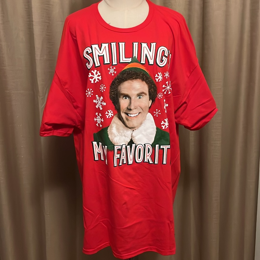 Buddy the Elf Smiling’s My Favorite Red Short Sleeve Christmas Shirt Mens XXL